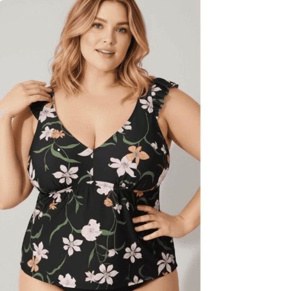 Shade & Shore NWT size 1X tankini swim top black floral print